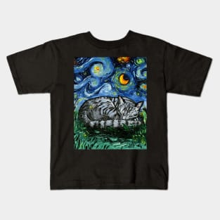 Sleepy Gray Tabby Night Kids T-Shirt